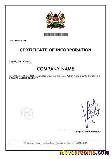 Kenya certificate of incorporation